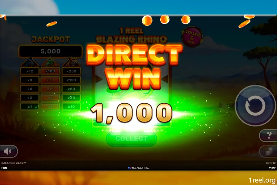 1Reel Blazing Rhino gameplay screenshot