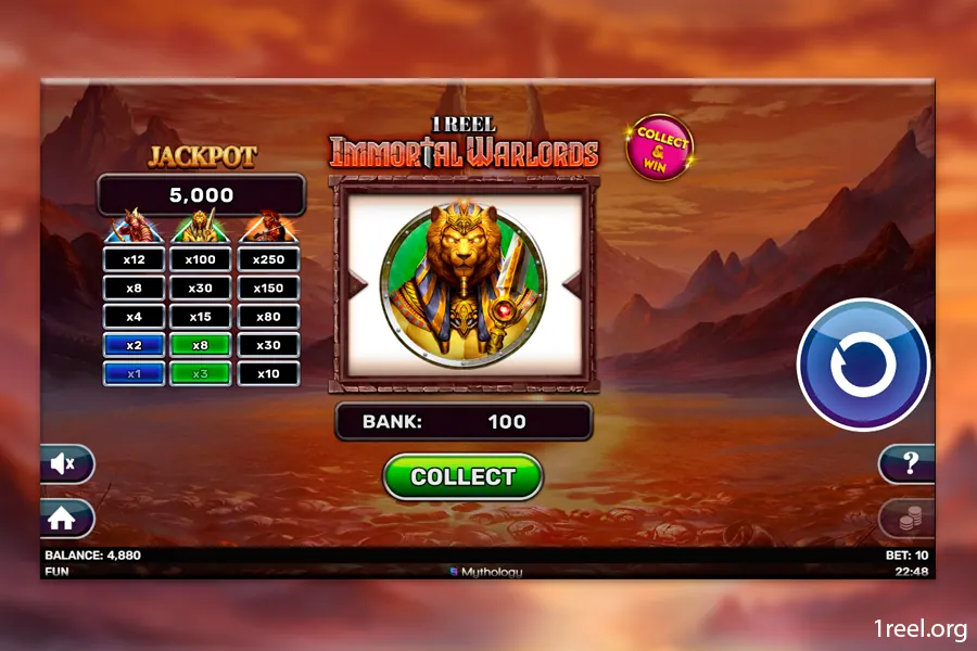 1Reel Immortal Warlords mobile view